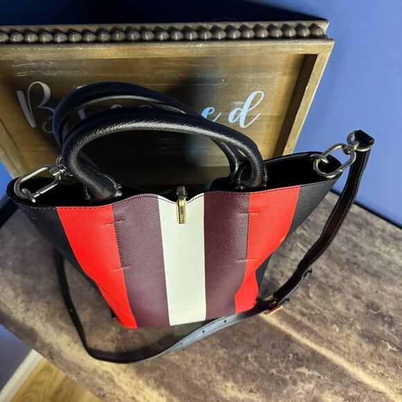 Furla Ribbon Small Bucket Bag - Nero Talco Burgundy - Picture 7 of 16